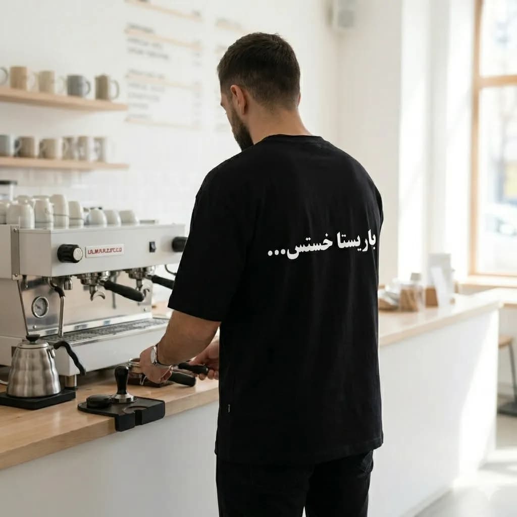 تیشرت لانگ بیسیک طرح باریستا خستس